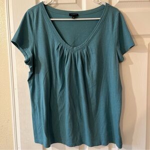 Talbots XL Green Blue Teal Short Sleeve Scoop Pleated Neckline Top